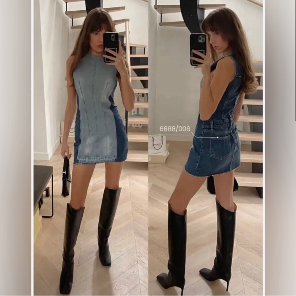 HP💕 Zara Two Tone Patchwork Denim Dress NWT L